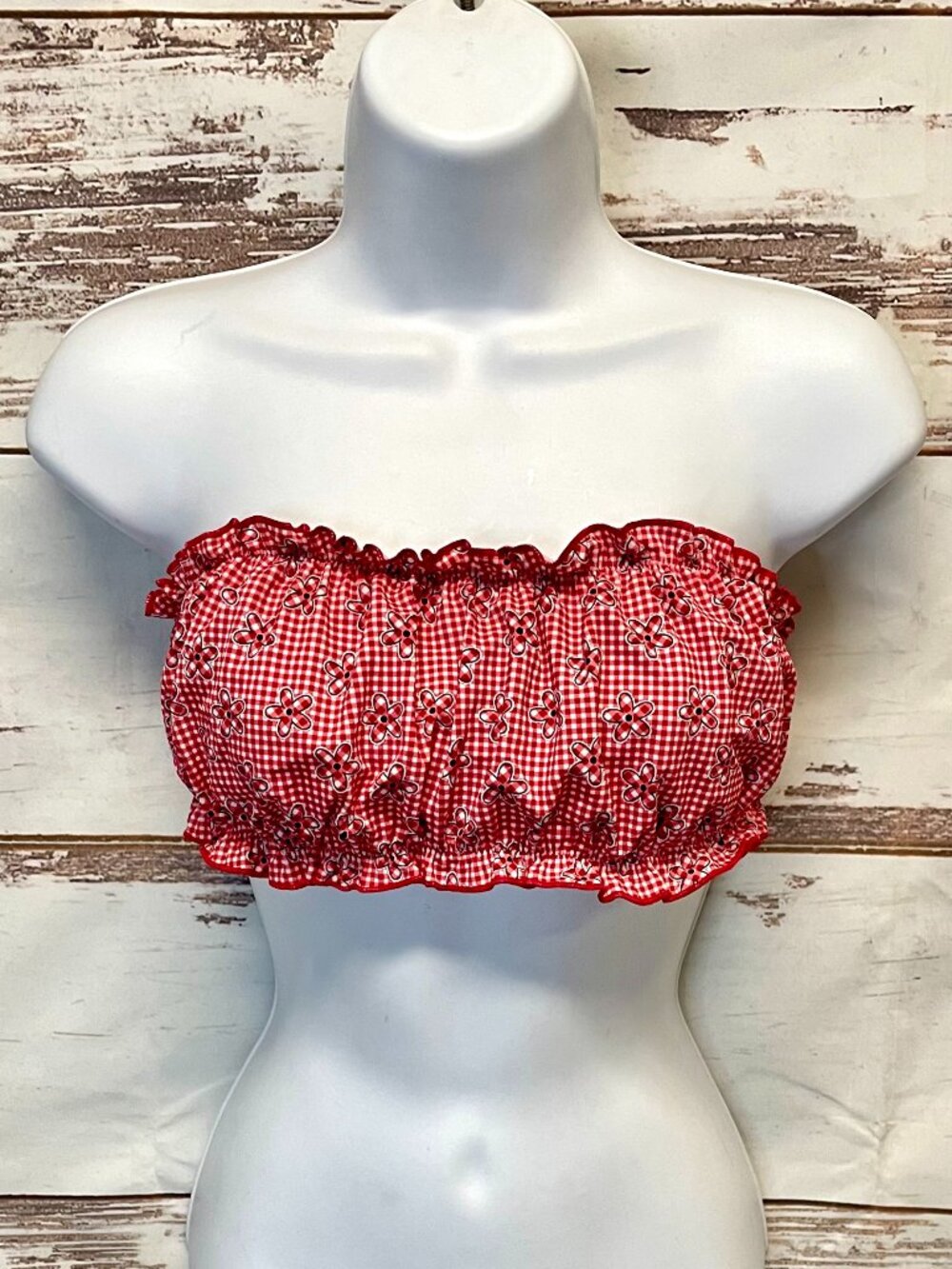 Pink by Frankie's bikinis Ladybug Lane gingham bandeau swim top